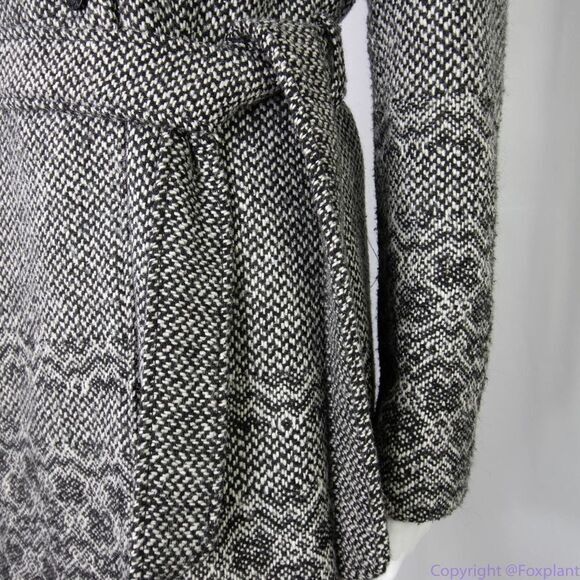 Guess wool blend black and white tweed double‎ breasted coat tie waist, size M - Picture 5 of 16